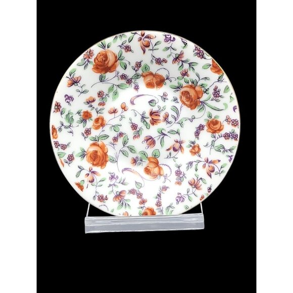 Demitasse Teacup & Saucer By Norcrest CF351 Red Rose Gold Trim Expresso Vintage - Picture 6 of 11